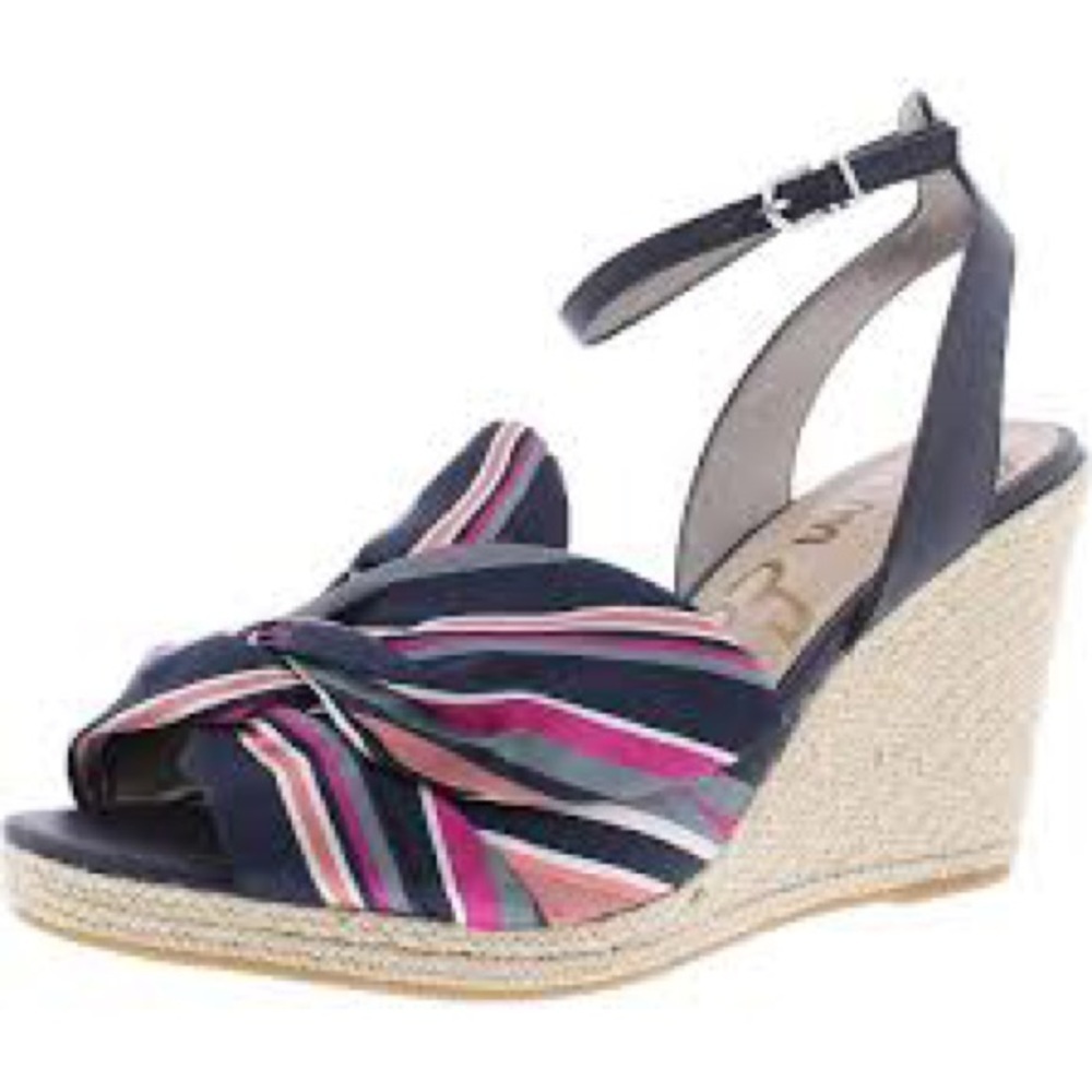 Sam Edelman Navy Pink Striped Aubrey Wedge Heel